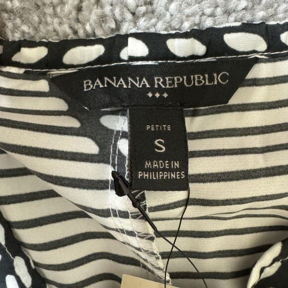 Banana Republic Shirt Womens Petite Small Black White Halter Keyhole Stripe Dot - Picture 7 of 13